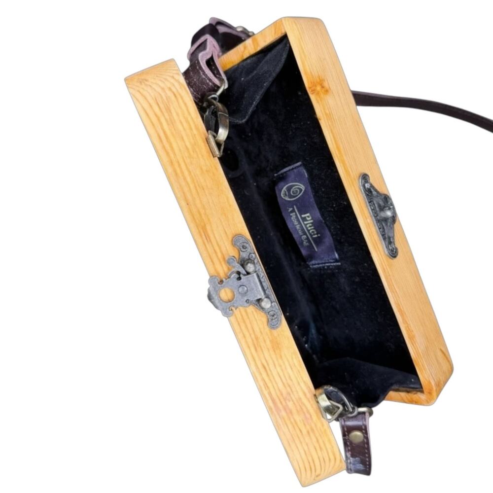 Pluci Handmade Teakwood Box Purse with Green Epoxy Resin Inlay